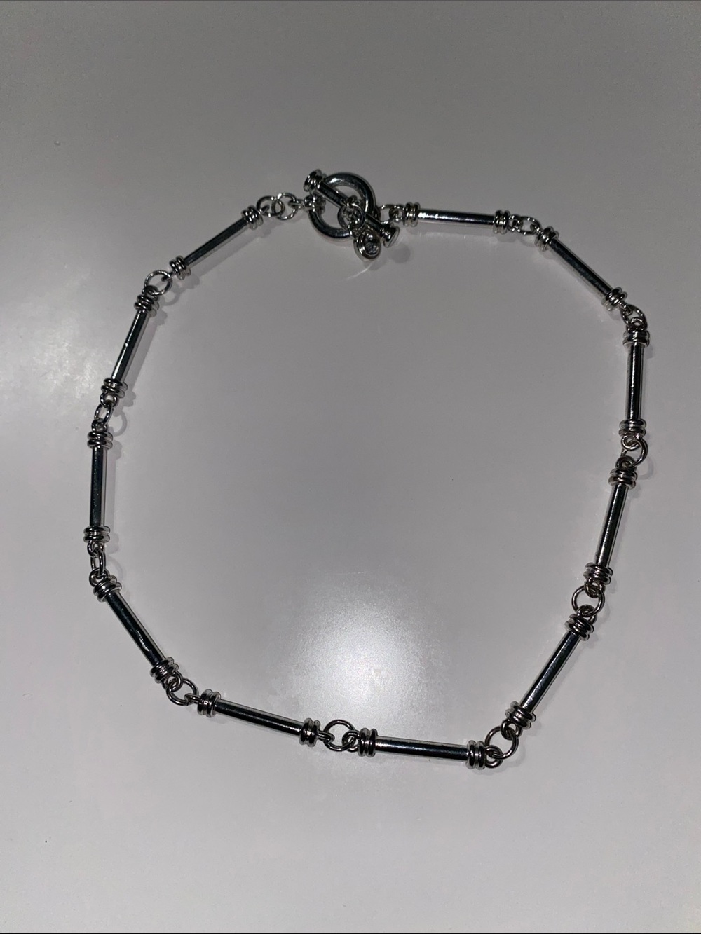Silver Tone Tube Link Necklace - Polished Silver